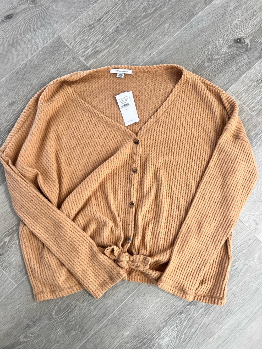 NWT American Eagle Outfitters Waffle-Knit Button-Front Cardigan in Camel/Tan